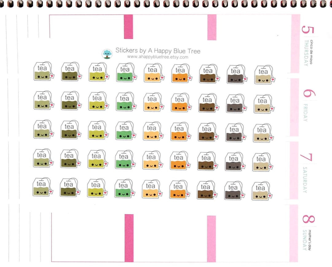 Happy Tea Bag Drink Tracker Cute Kawaii Planner Stickers Erin Condren ...