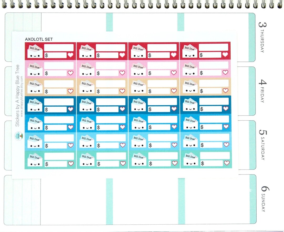 Happy Bill Due (AXOLOTL Colors) Reminder Label Cute Kawaii Vertical ...