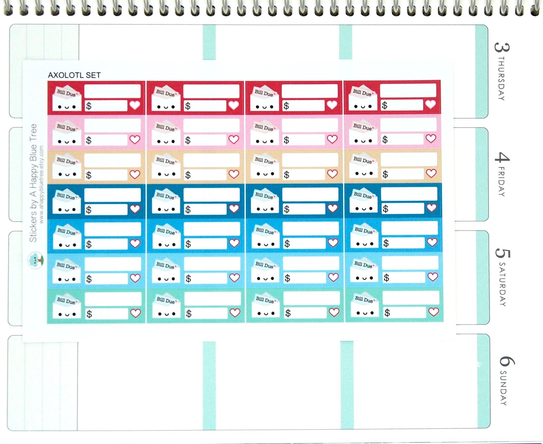 Happy Bill Due (AXOLOTL Colors) Reminder Label Cute Kawaii Vertical ...