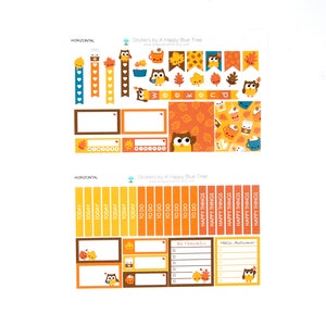 Happy Fall Owl and Treats Sticker Set 10 HORIZONTAL Erin Condren Life ...