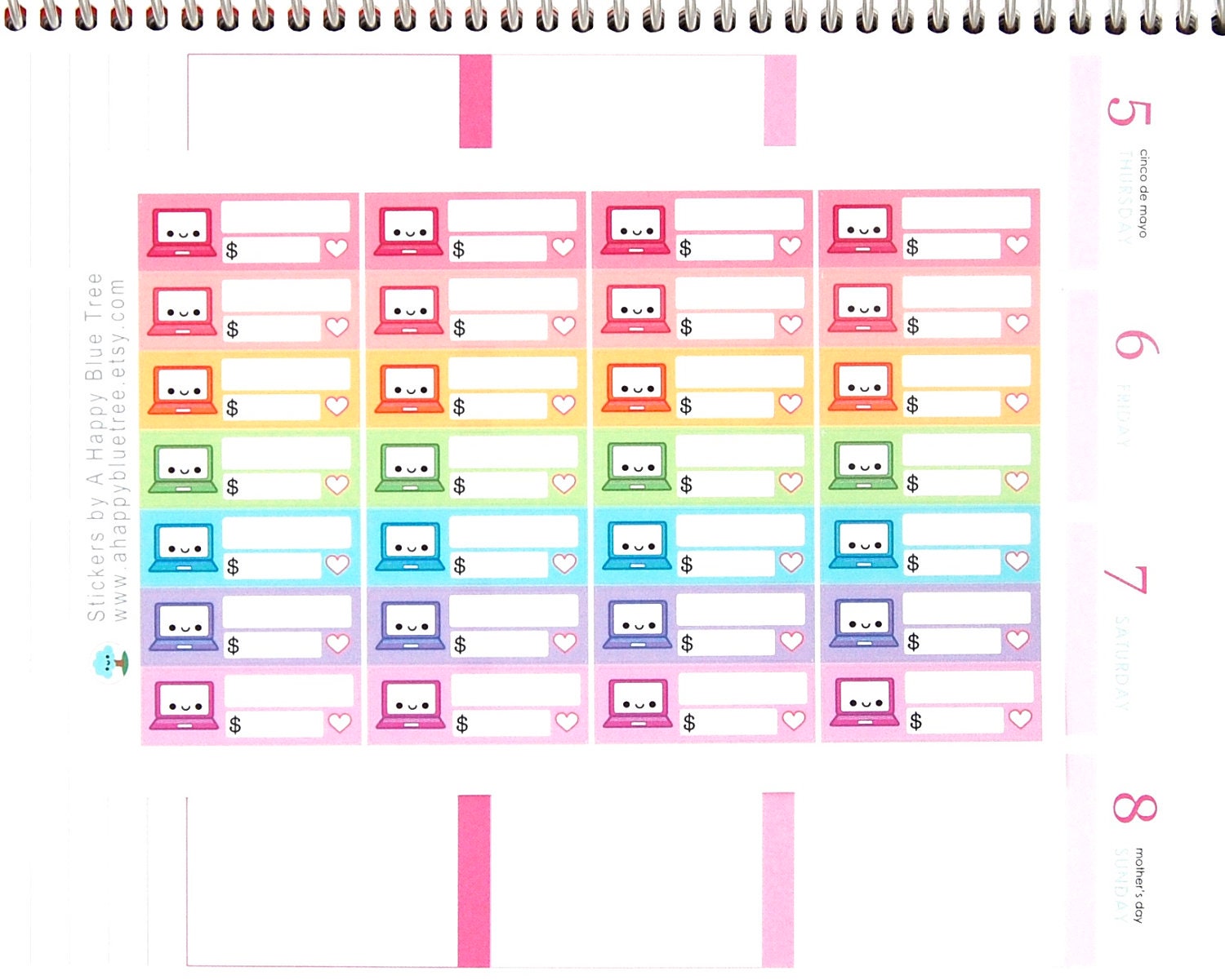Happy Computer Bill Label Tracker Reminder Cute Kawaii Personal Planner ...