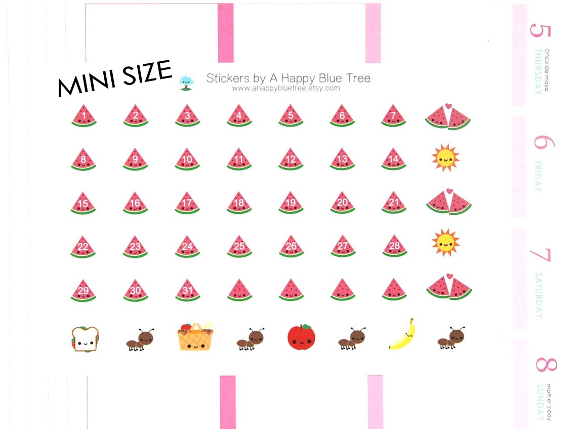 Tiny Happy Watermelon Monthly Date Dots Covers Erin Condren Life Plan…