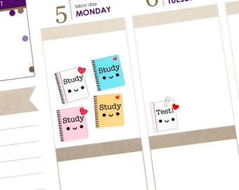 Happy Study Test Reminder Tracker Cute Kawaii Planner Stickers Erin Condren Midori Personal A5 Mambi Kikkik Funny Homework College School
