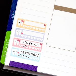 Naklejki przypominające o etykietach na cotygodniowe nawyki Happy Tooth Erin Condren Life Planner Mambi Filofax Kawaii Cute Checklist Sheet Teeth Floss Retainer