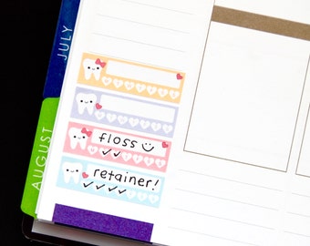 Happy Tooth Weekly Habit Label Reminder Stickers Erin Condren Life Planner Mambi Filofax Kawaii Cute Checklist Sheet Teeth Floss Retainer