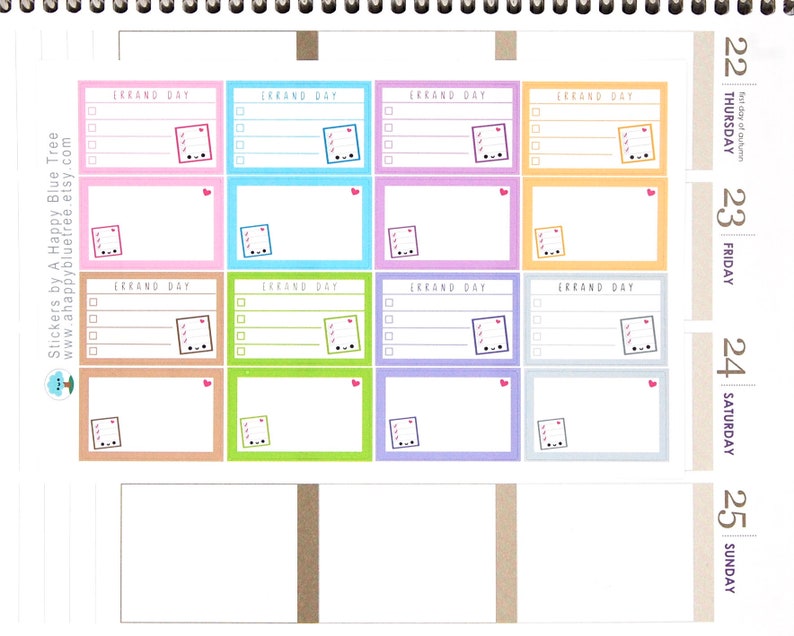 Happy Errand Day Half Box Reminder Tracker Cute Kawaii Planner - Etsy