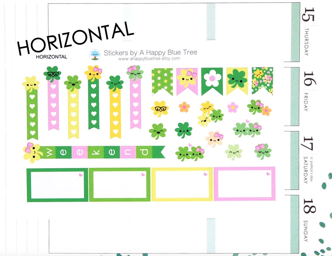 Happy St Patricks Clovers Flag/character Stickers HORIZONTAL Erin ...