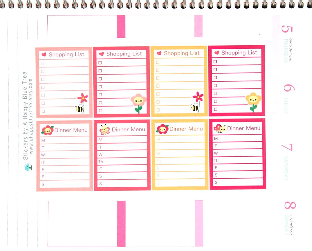 Happy Spring Dinner Menu and Shopping List Full Box Stickers Erin ...