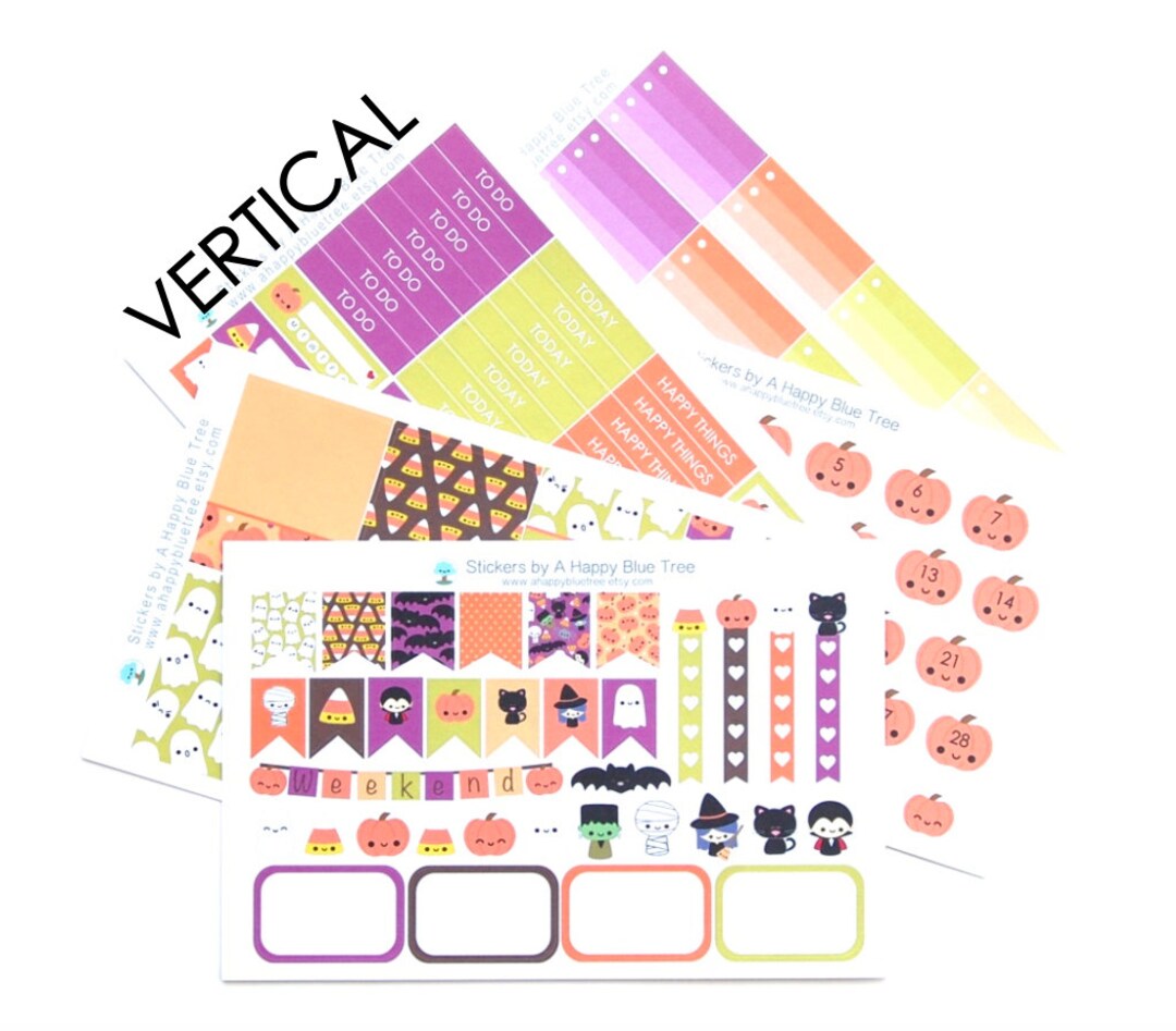 Happy Halloween October Fall Sticker Set for VERTICAL Erin Condren Life ...