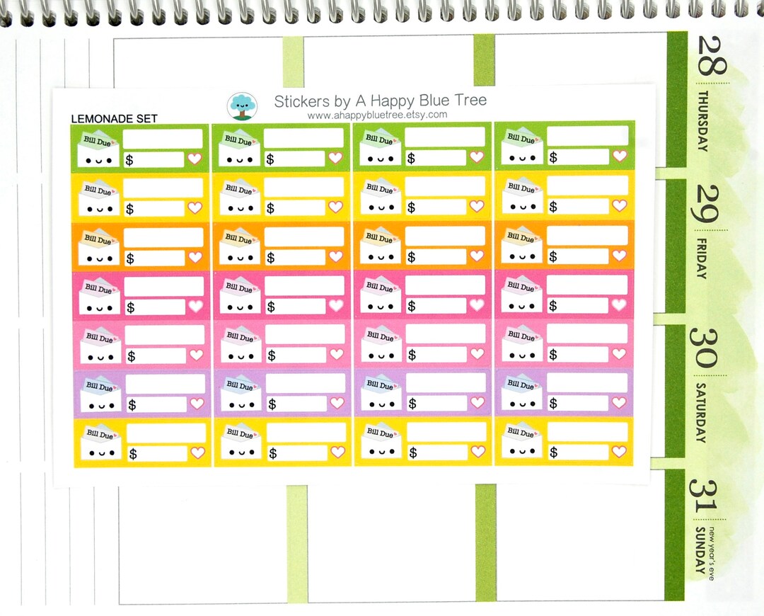 Happy Bill Due (LEMONADE Kit Colors) Reminder Label Cute Kawaii ...