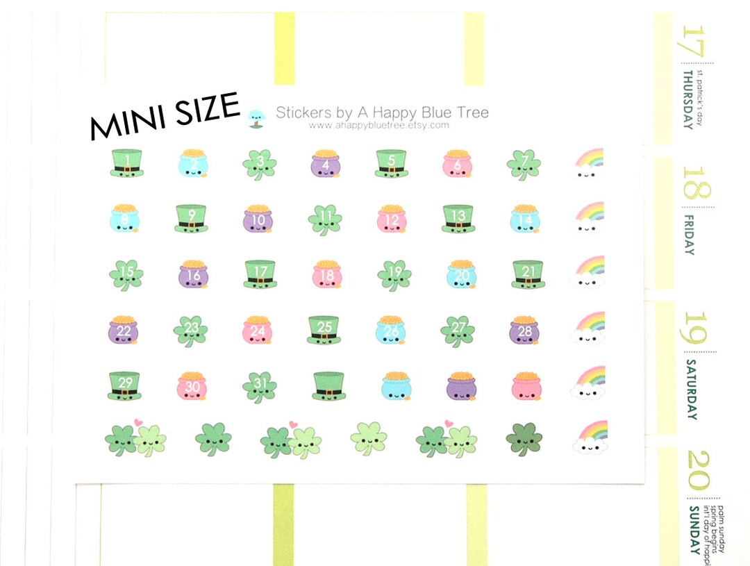 Tiny Happy St. Patrick's Day Monthly Date Dots Covers Erin Condren Life ...