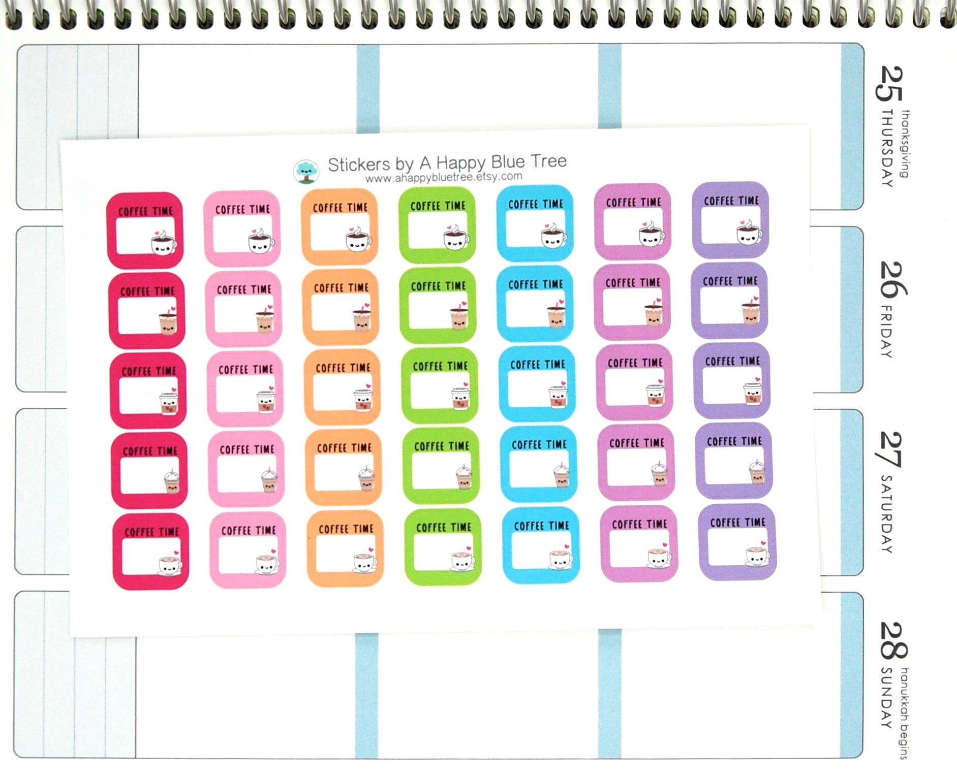Happy Coffee Time Write-in Square Reminder Tracker Cute Kawaii Planner ...