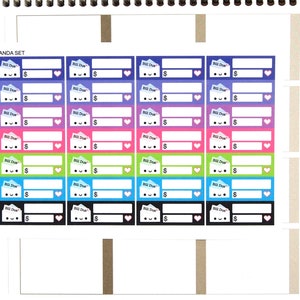 Happy Bill Due (PANDA BEAR Kit Colors) Reminder Label Cute Kawaii Vertical Erin Condren Planner Stickers Mambi Personal Cute Budget Money