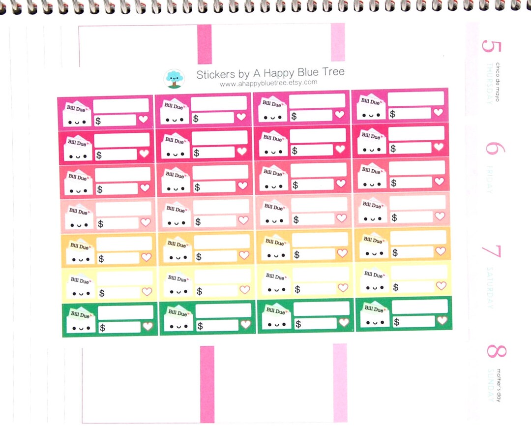 Happy or Sad Bill Due (spring Colors) Reminder Label Cute Kawaii ...