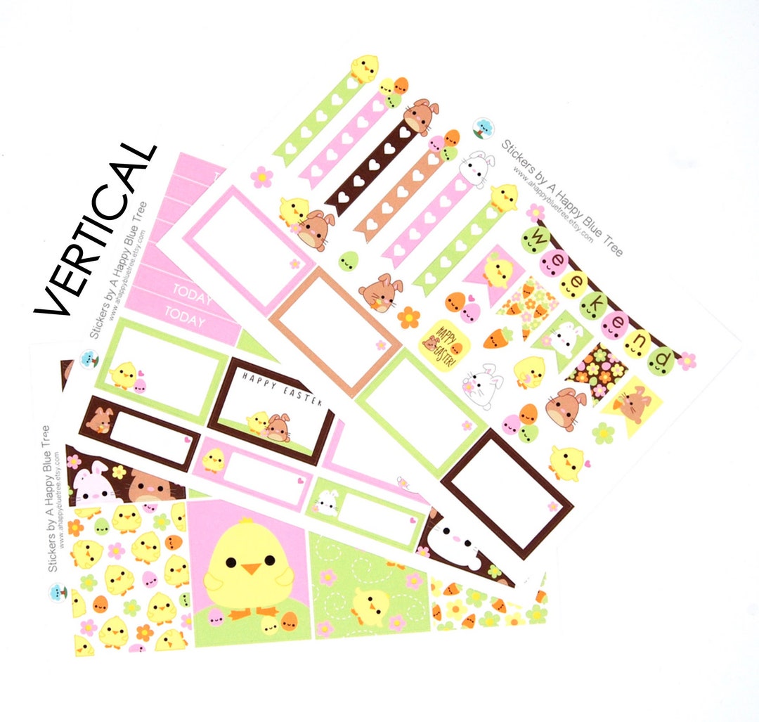 Happy EASTER Chicks Bunnies Sticker Set VERTICAL Erin Condren Life ...