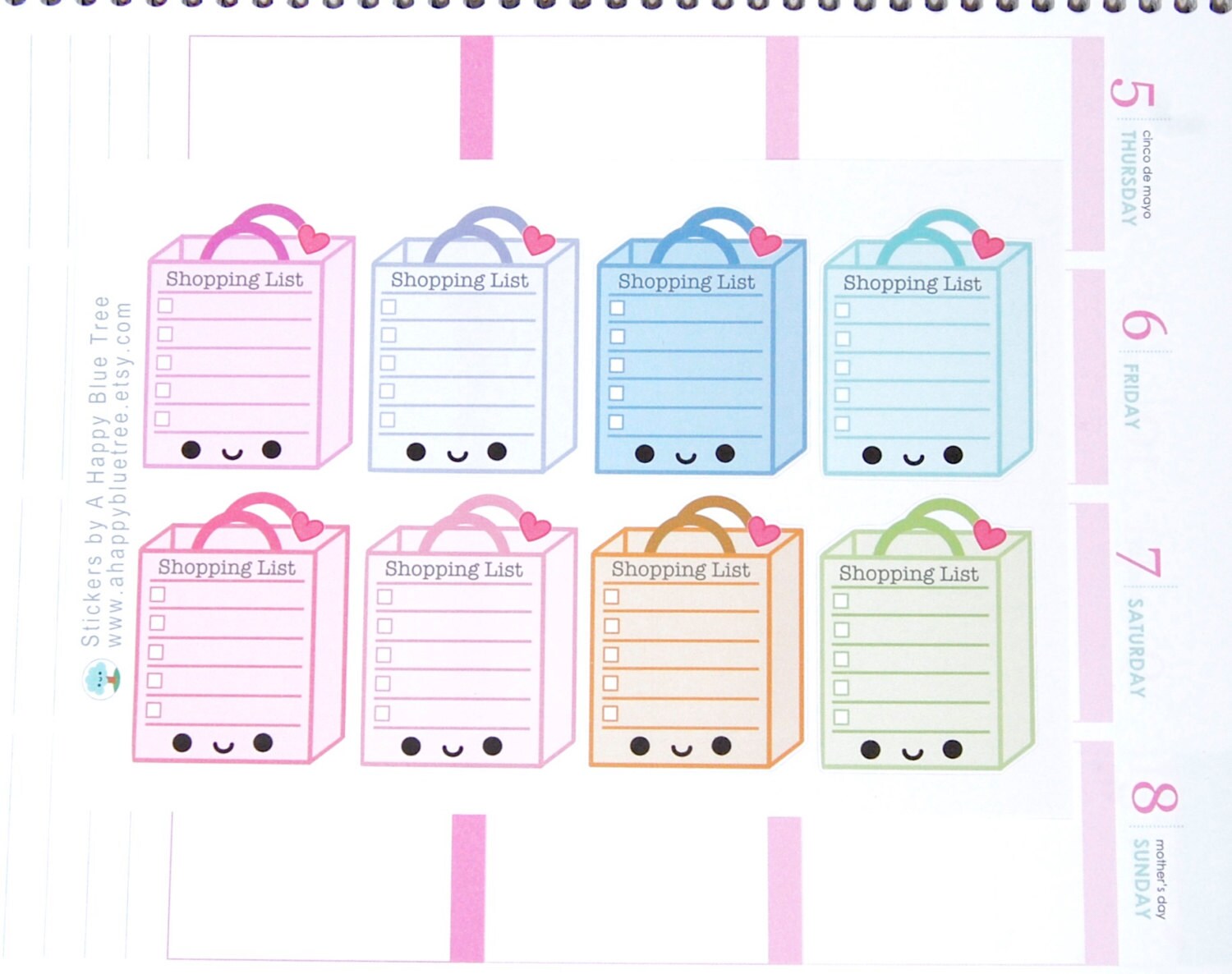 Happy Shopping Bag List Full Box Tracker Reminder Cute Kawaii Planner ...