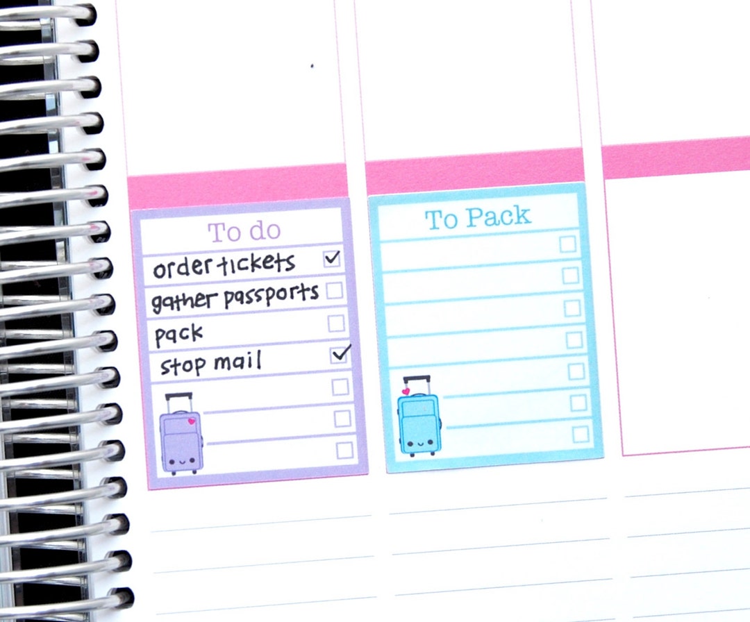 Happy Suitcase Travel List Full Box Stickers for Erin Condren Life Planner Vertical 1.9 Inch