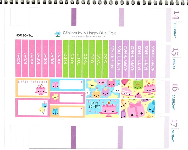 Happy Birthday Sticker Set HORIZONTAL Erin Condren Life Planner ECLP ...