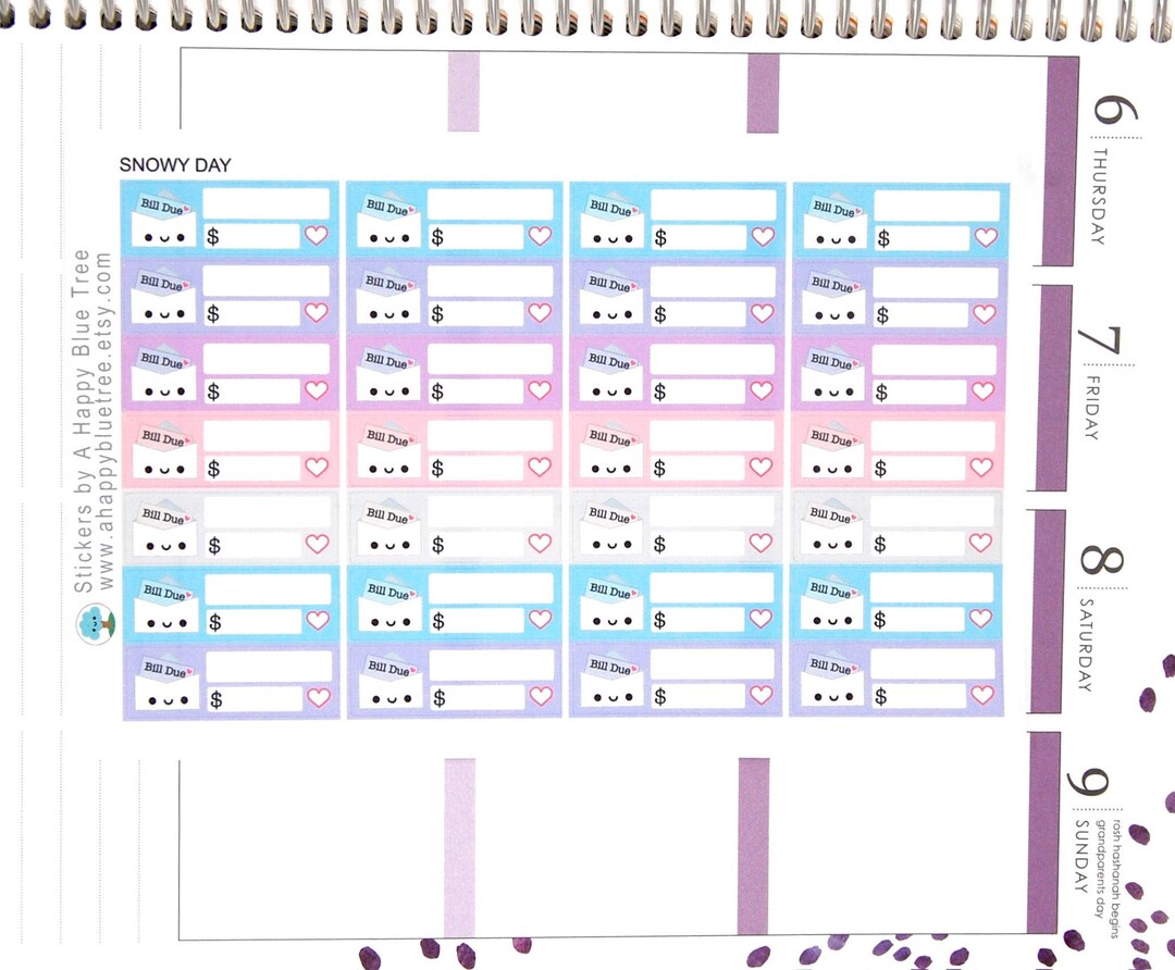 Happy Bill Due (SNOWFLAKE Kit Colors) Reminder Label Cute Kawaii ...