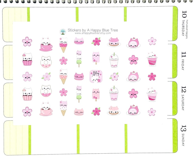 Happy Cat Cafe Cherry Blossom Themed Stickers Erin Condren image 1