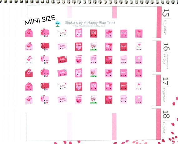 MINI Happy Valentines Day Mailbox and Cards Themed Stickers Erin Condren  Life Planner ECLP Mambi Personal A5 B6 Plum Kawaii Cute Love Letter 
