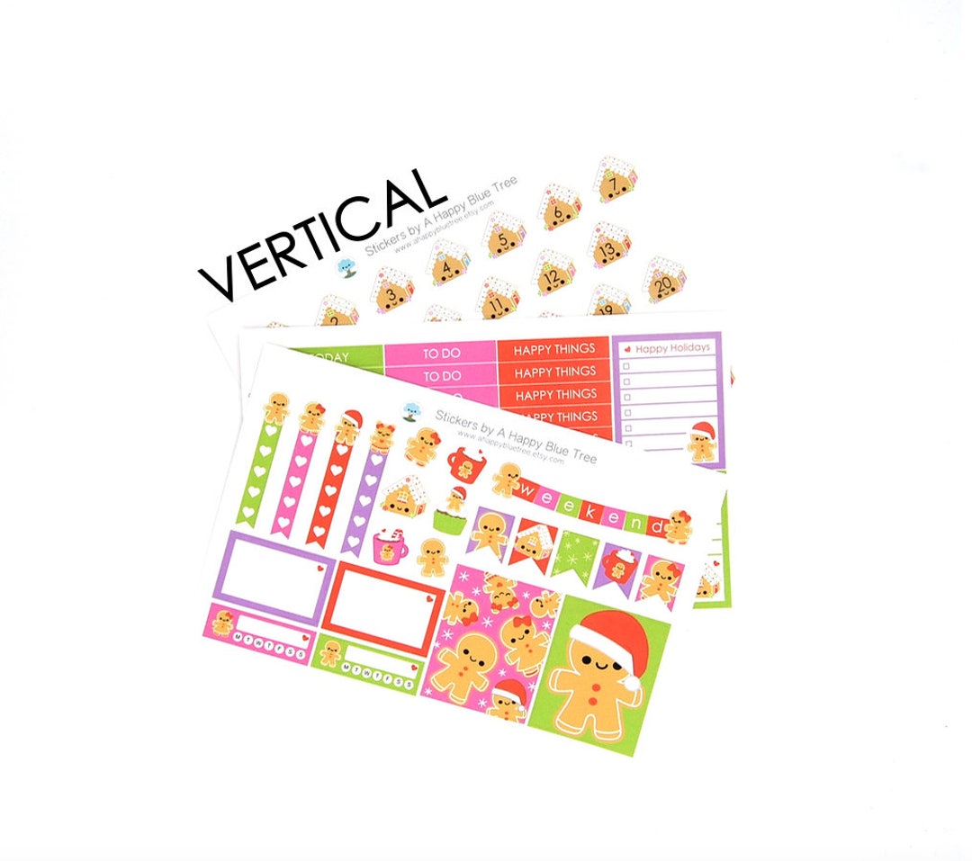 Happy Gingerbread Cookie Christmas Sticker Set VERTICAL Erin Condren ...