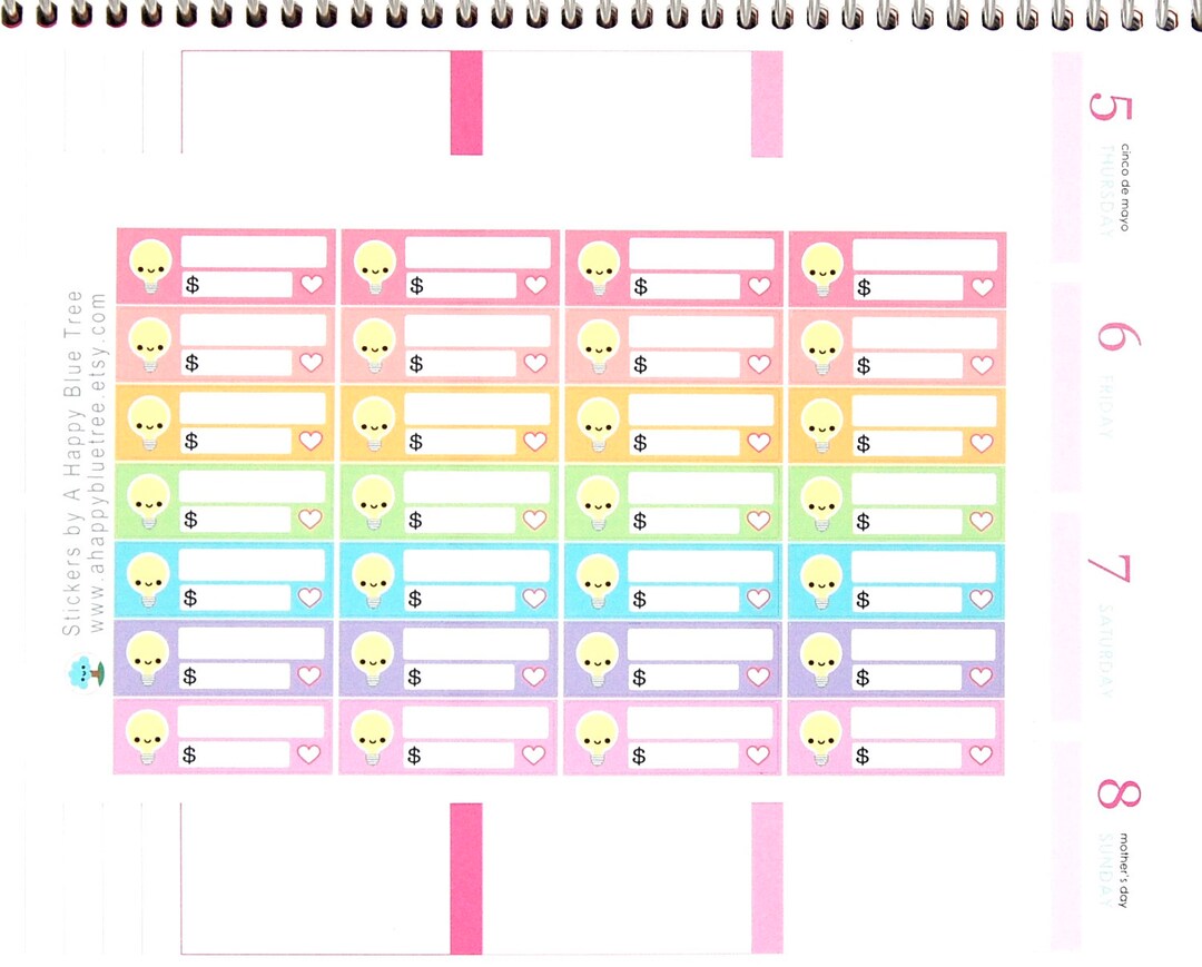 Happy Electric Bill Label Tracker Reminder Cute Kawaii Personal Planner ...