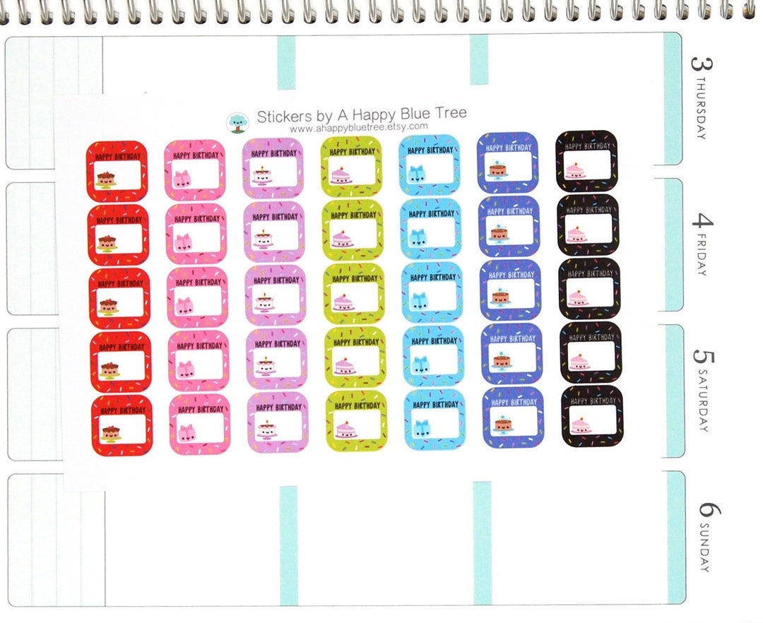 Happy Birthday Write-in Square Reminder Tracker Cute Kawaii Planner ...