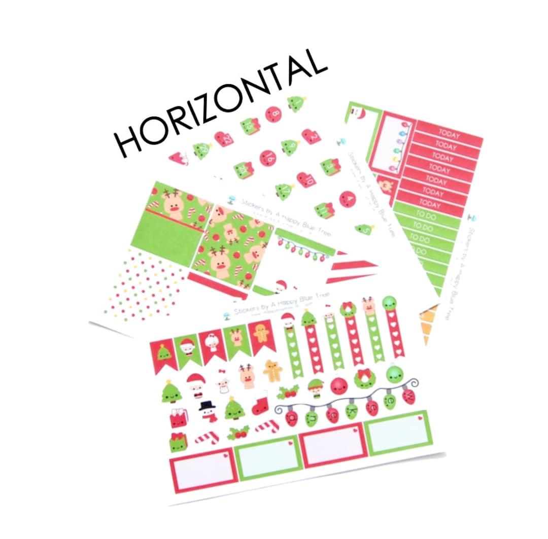 Merry Christmas December Winter Sticker Set HORIZONTAL Erin Condren ...