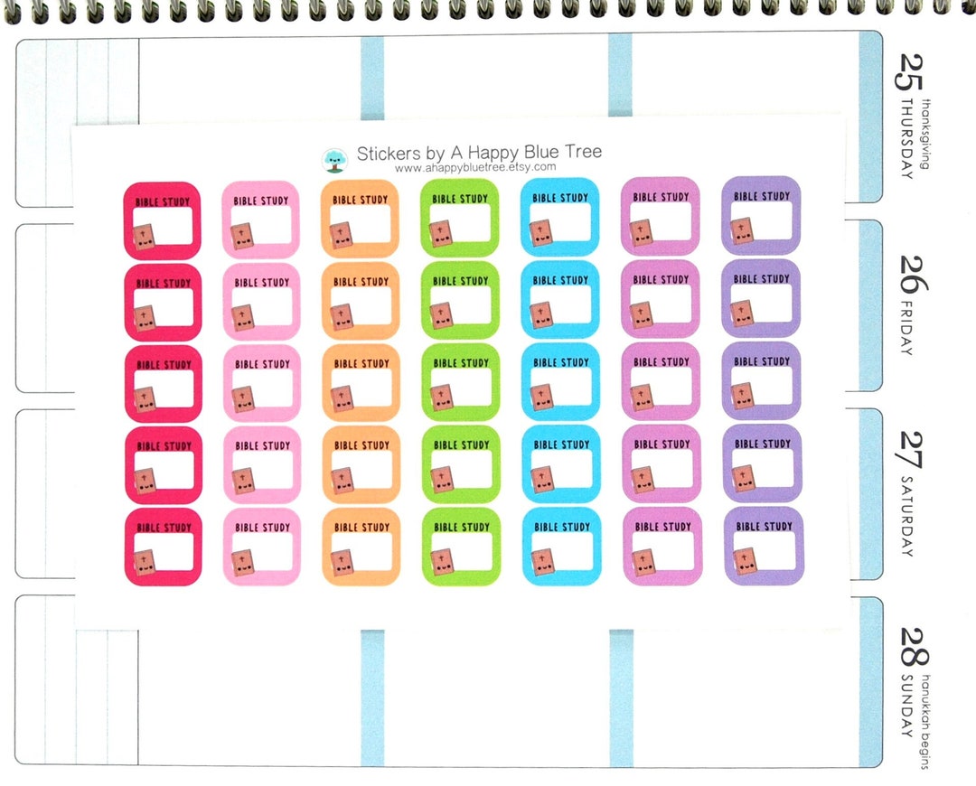 Happy Bible Study Write-in Square Reminder Tracker Cute Kawaii Planner ...