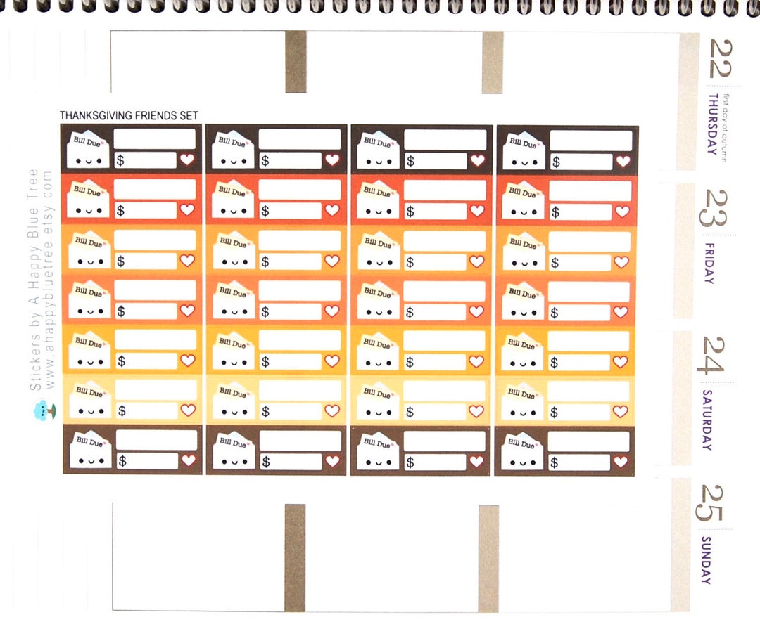 Happy Bill Due (THANKSGIVING FRIENDS Kit Color) Reminder Label Cute ...