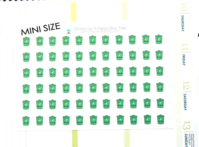 MINI Happy Trash Recycle Green Waste Bins Cans Reminder Kawaii Stickers Erin Condren planner Midori Personal Kikkik Funny Cute image 5