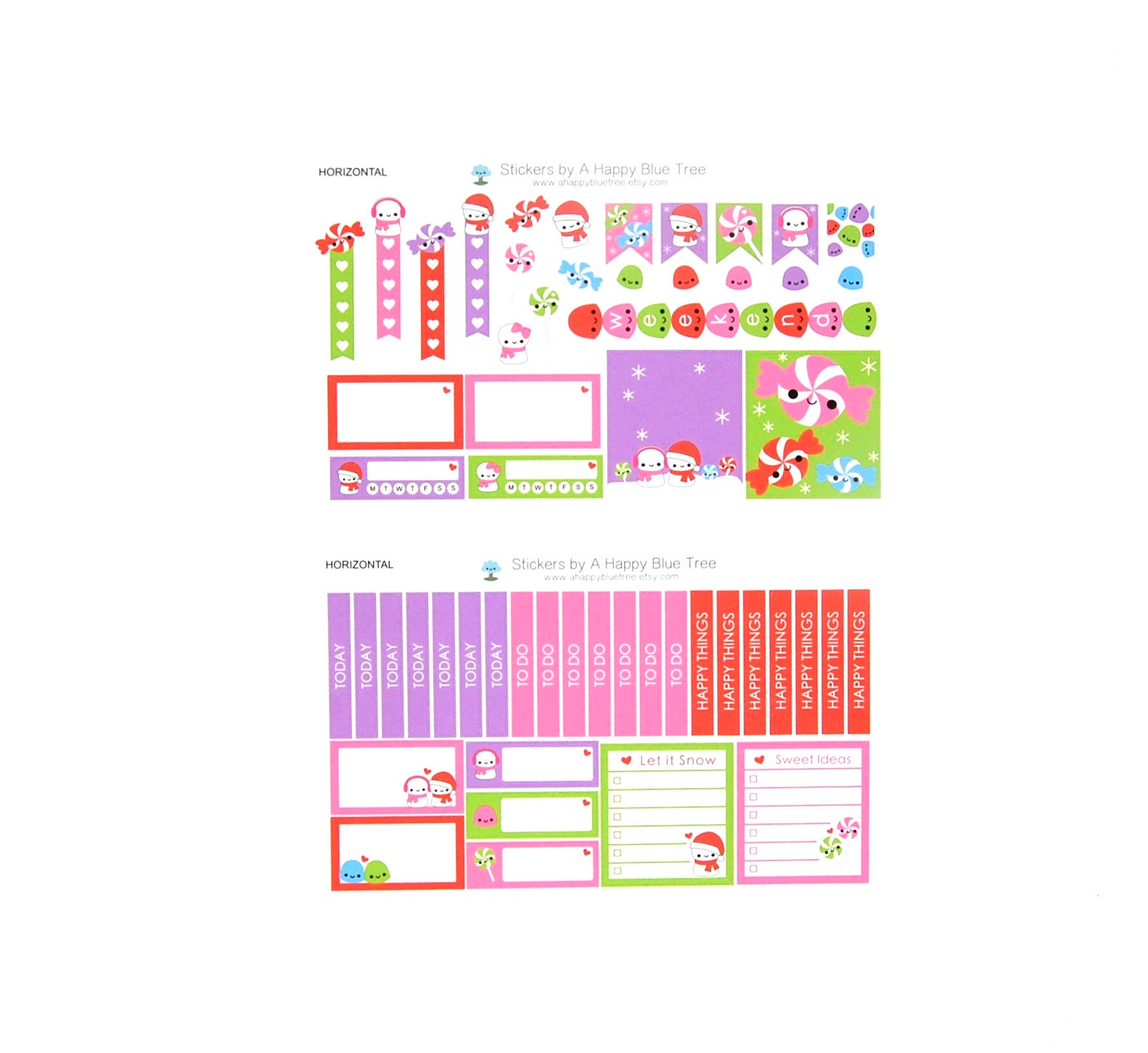 Happy Snowman and Christmas Candy Sticker Set HORIZONTAL Erin Condren ...