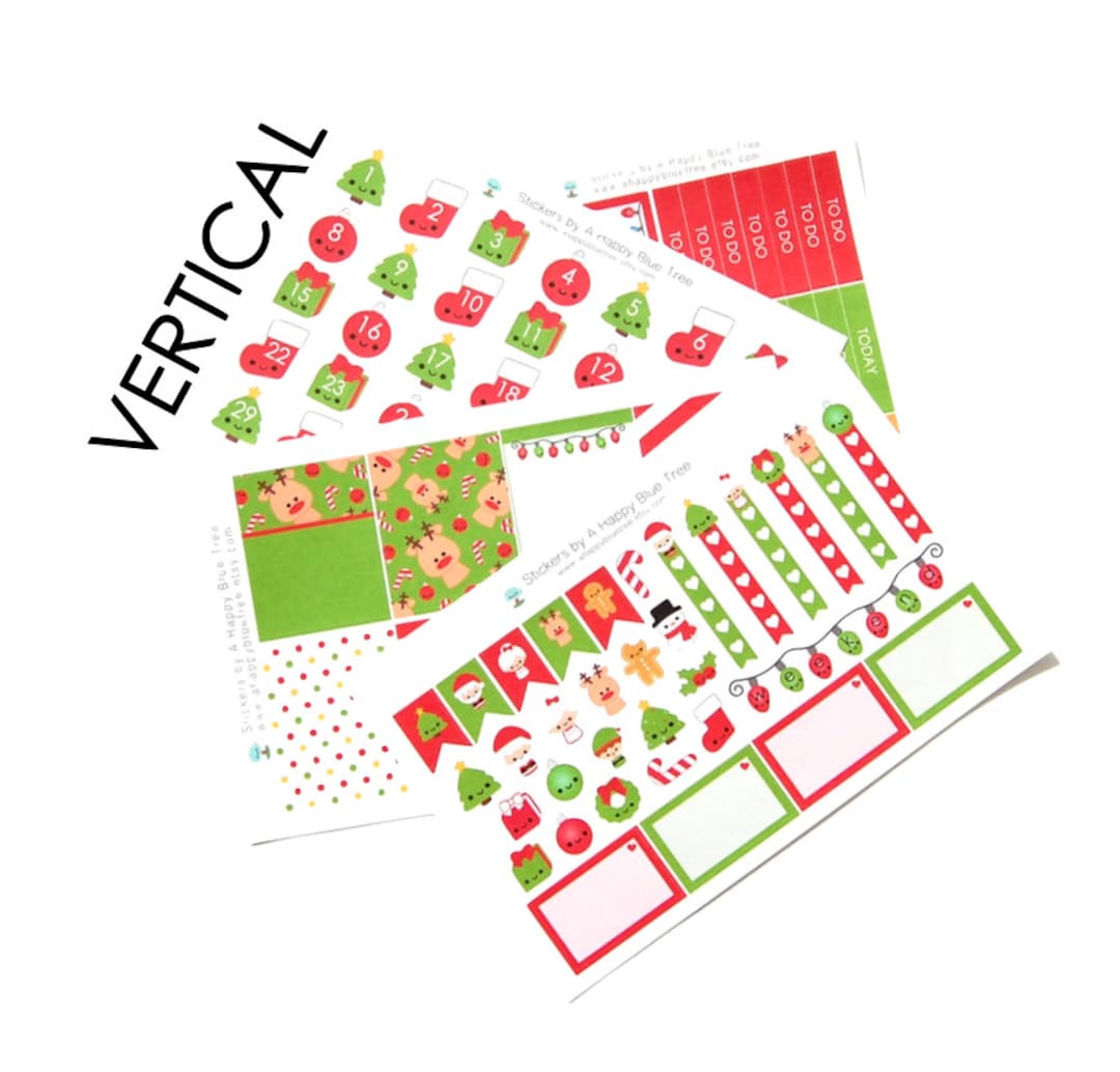 Merry Christmas December Winter Sticker Set for VERTICAL Erin Condren ...
