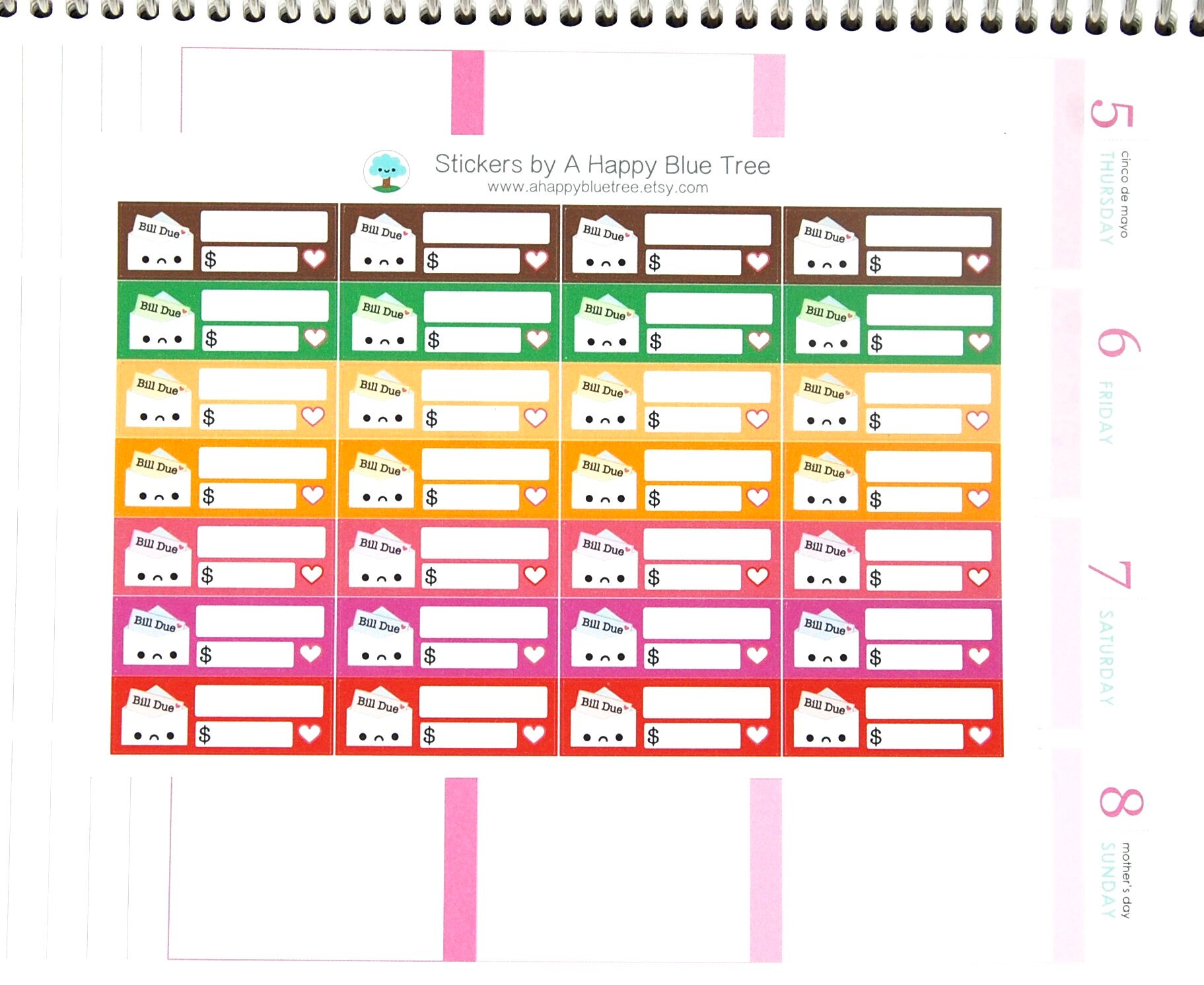 Happy or Sad Bill Due (PICNIC Kit Colors) Reminder Label Cute Kawaii ...