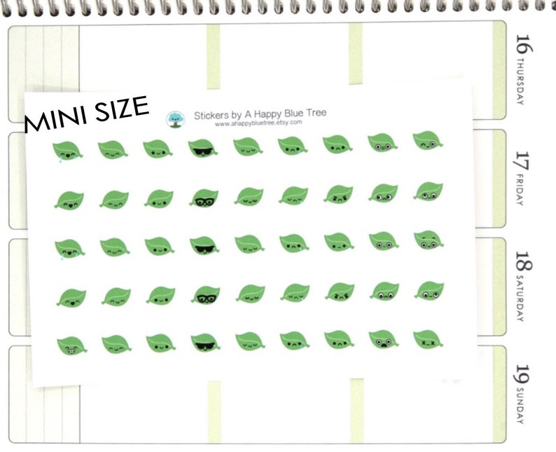 MINI Happy Green Tea Leaf EMOTIONS Themed Stickers for Erin Condren Life Planner ECLP Mambi Personal Plum Kikkik Midori Kawaii Cute Matcha image 1