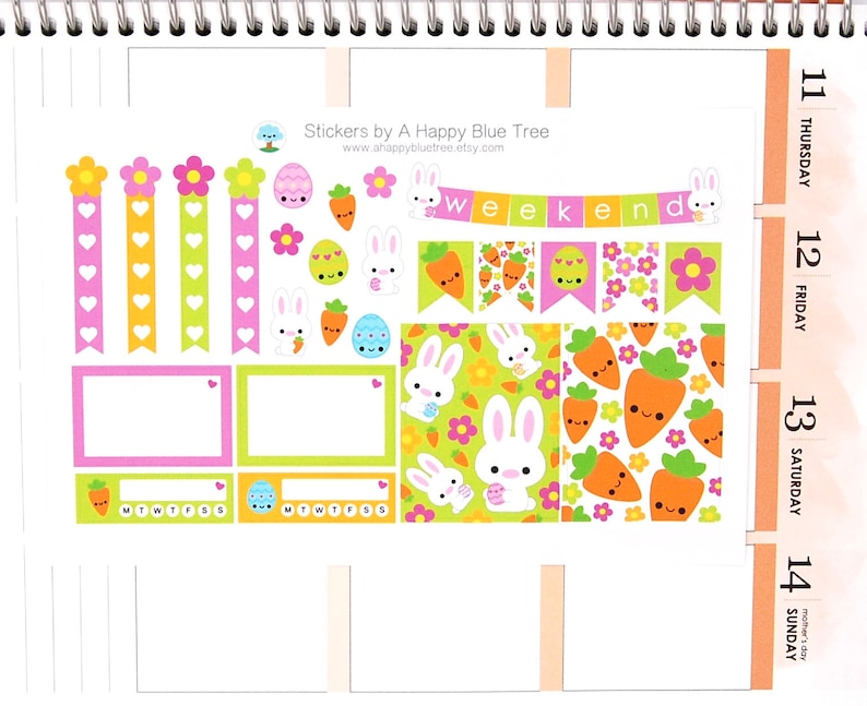 Happy Easter Bunny Sticker Set VERTICAL Erin Condren Life Planner ECLP ...