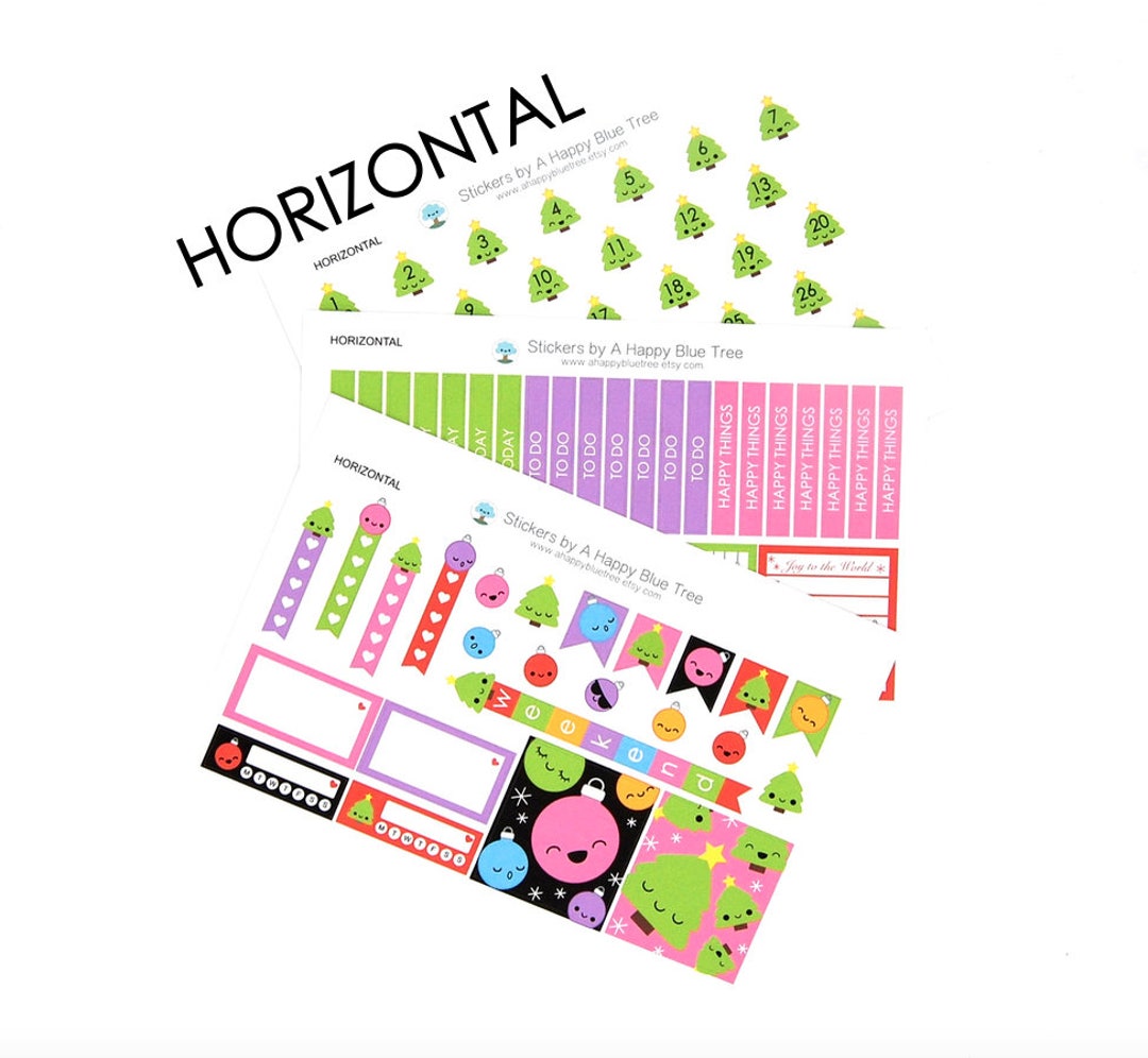 Happy Christmas Ornament and Tree Sticker Set HORIZONTAL Erin Condren ...