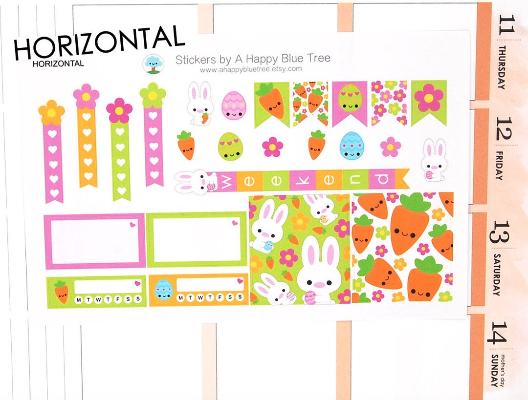 Happy Easter Bunny Stickers HORIZONTAL Erin Condren Life Planner ECLP ...