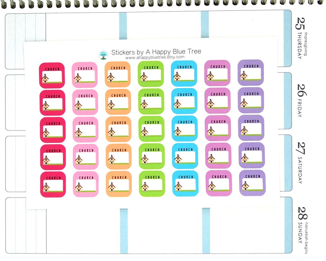 Happy Church Write-in Square Reminder Tracker Cute Kawaii Planner ...
