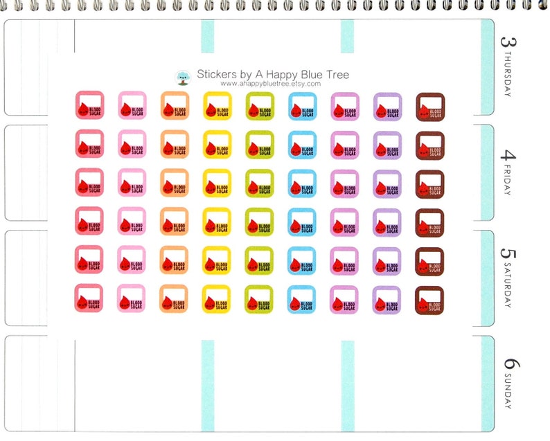 MINI Happy Blood Sugar Write in Square Reminder Tracker Cute Kawaii Planner Stickers Erin Condren Life Mambi A5 A6 Personal Glucose Tracker image 1