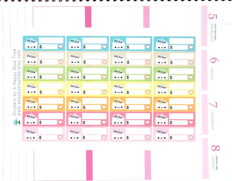 Happy or Sad Bill Due (BEACH Colors) Reminder Label Cute Kawaii ...