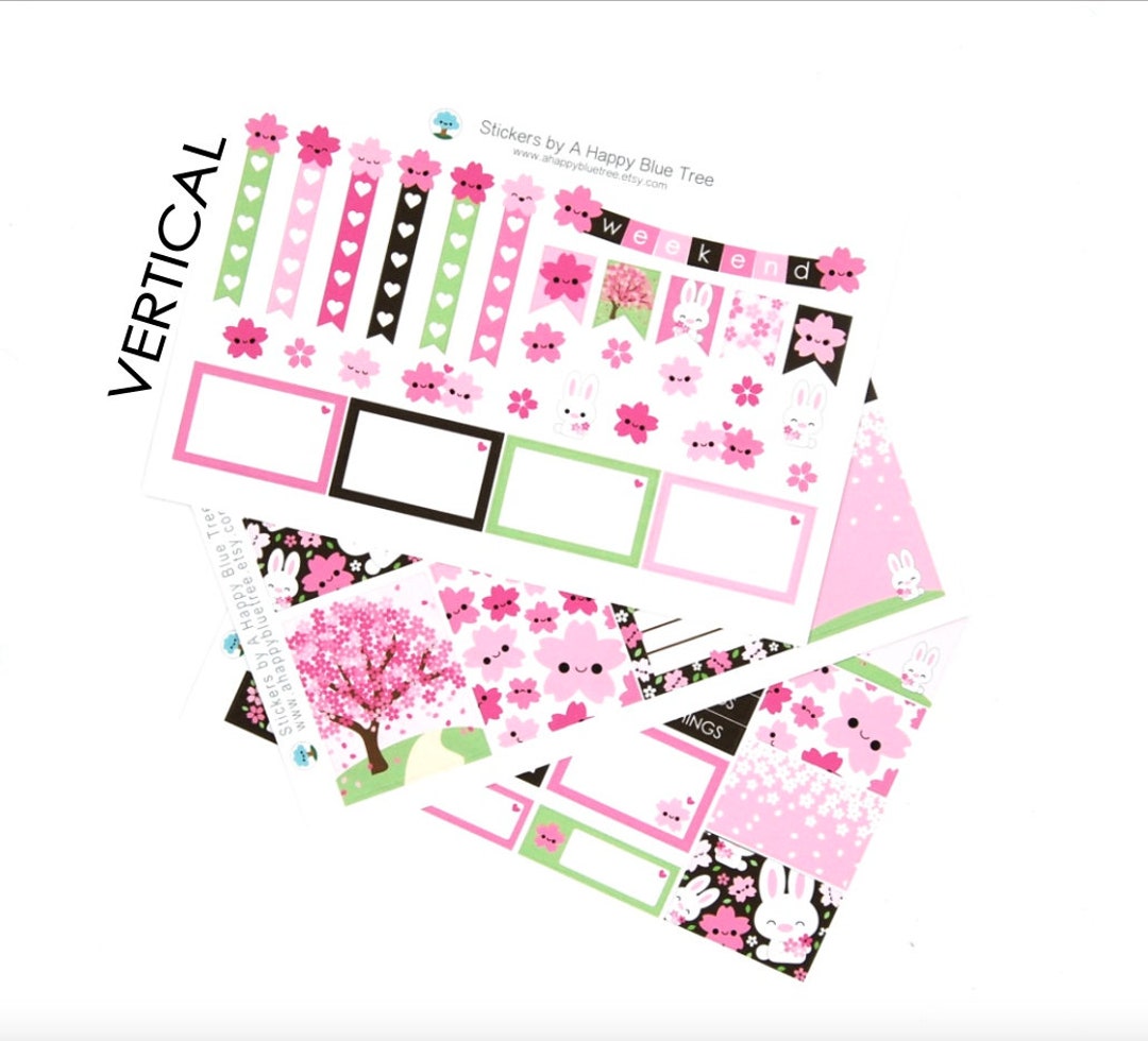Happy Cherry Blossom Sticker Set 3 VERTICAL Erin Condren Life Planner ...