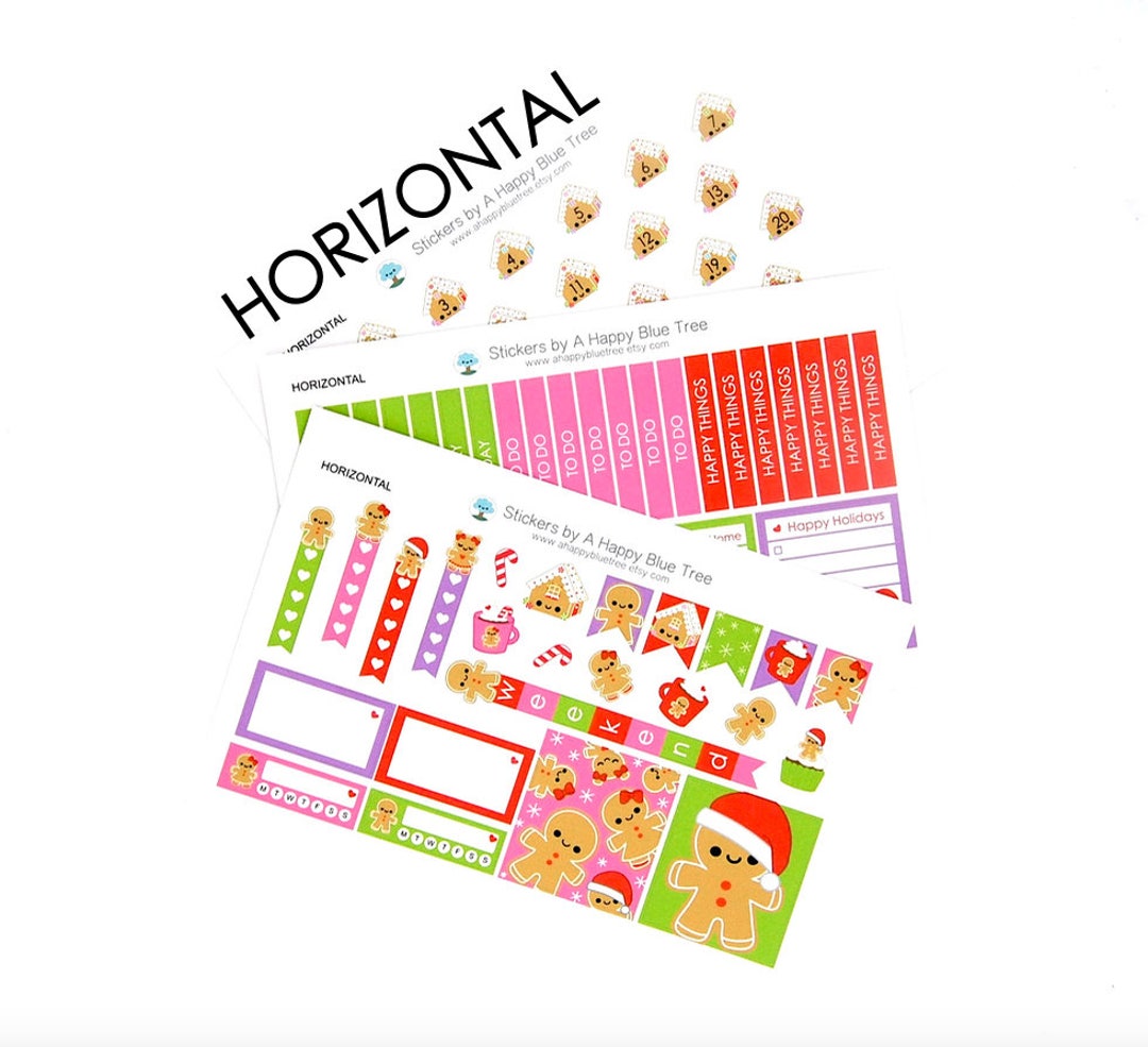 Happy Gingerbread Cookie Christmas Sticker Set HORIZONTAL Erin Condren ...