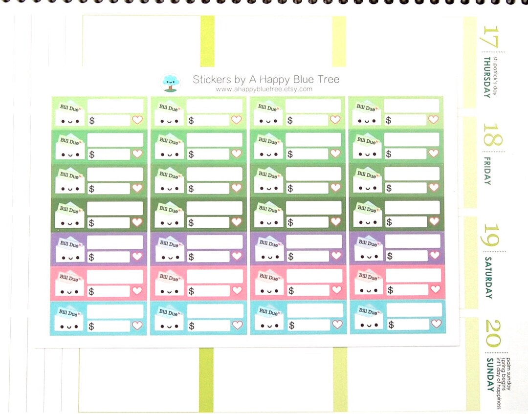 Happy or Sad Bill Due (ST PATRICK'S Colors) Reminder Label Cute Kawaii ...
