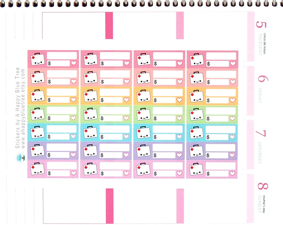 Happy Medical Bill Label Tracker Reminder Cute Kawaii Personal Planner ...