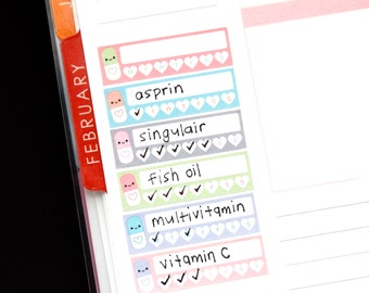Happy Vitamin Medicine Pills Weekly Habit Reminder Tracker Stickers for Erin Condren Life Planner Kawaii Midori Cute Supplements Medication