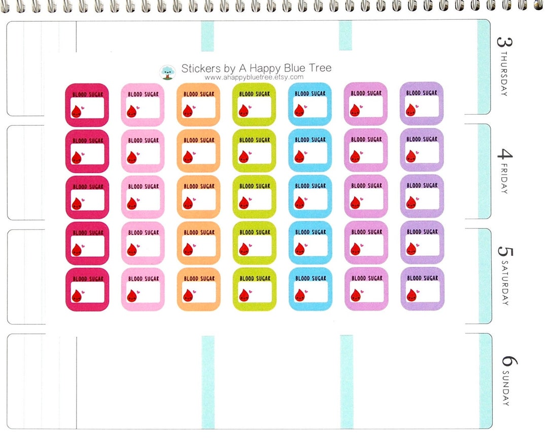 Happy Blood Sugar Write in Square Reminder Tracker Cute Kawaii Planner ...
