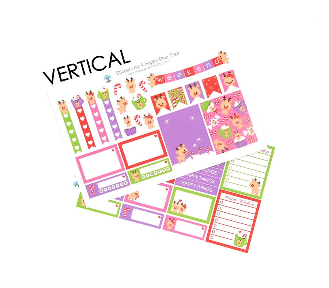 Happy Winter Reindeer Sticker Set VERTICAL Erin Condren Life Planner ...