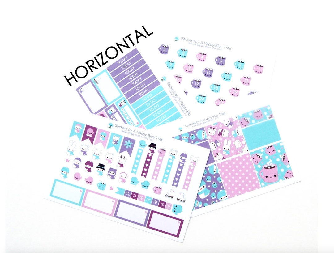 Happy Snowman Winter Sticker Set HORIZONTAL Erin Condren Life Planner ...
